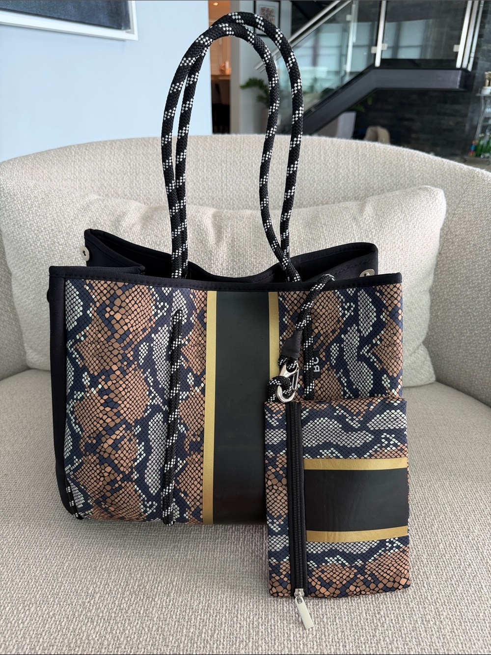 BNNW Snake-Print Neoprene Tote Bag with extra Pouch